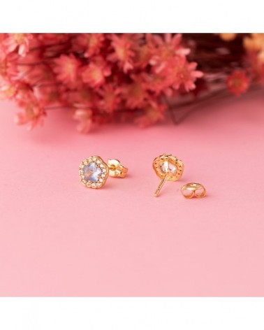 Pendientes oro 18k flor circonita agua marina 7x6,5mm