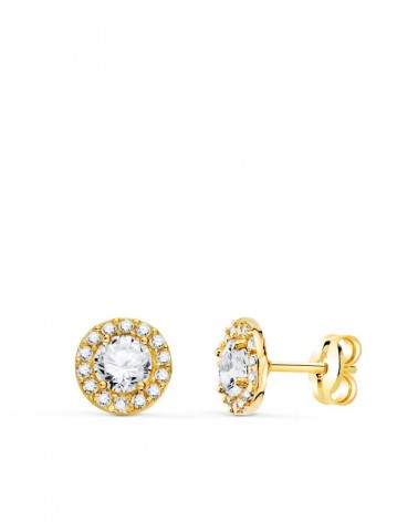 Pendientes oro 18k redondos circonita centro 6,5mm