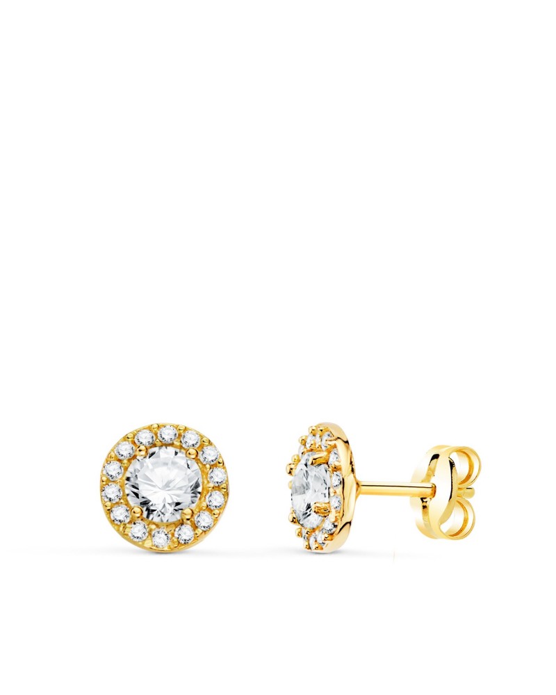 Pendientes oro 18k redondos circonita centro 6,5mm
