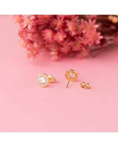 Pendientes oro 18k redondos circonita centro 6,5mm