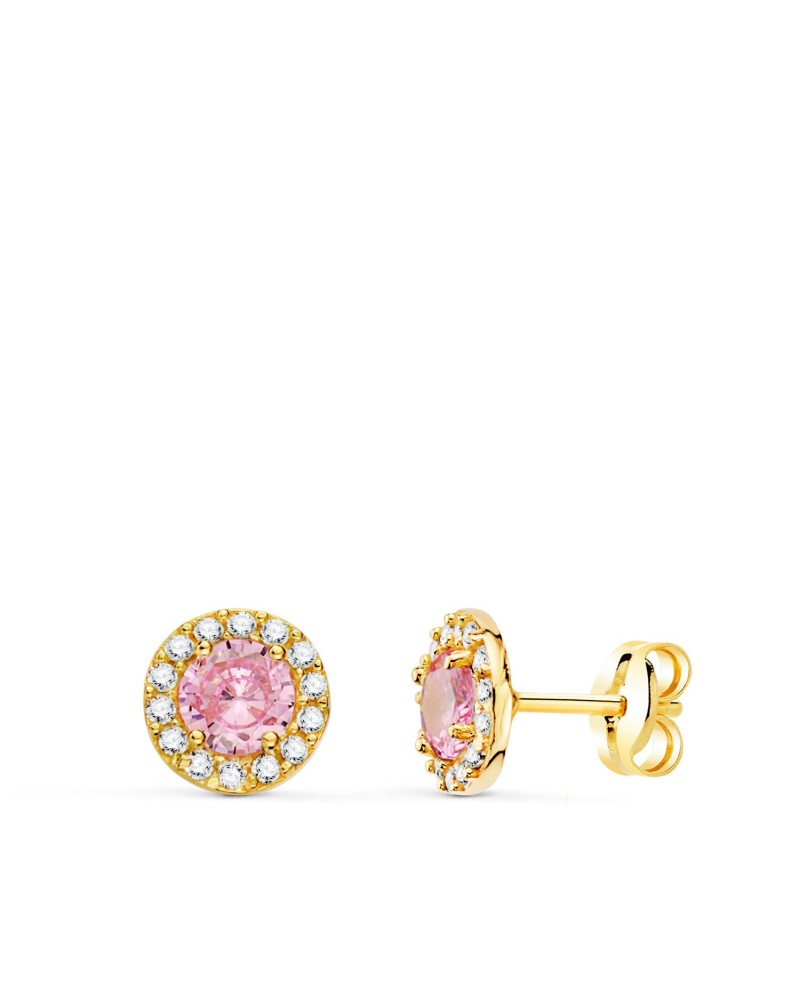 Pendientes oro rosa 18k redondos turquesa circonita 6,5mm