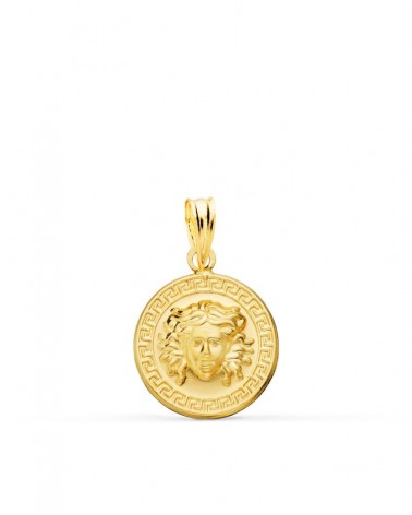 Medalla oro 18k Medusa greca matizada 15mm