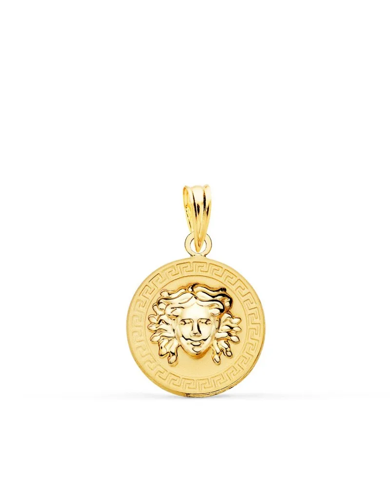 Medalla oro 18k Medusa greca amarillo brillo 15mm