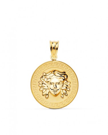 Medalla oro 18k Medusa greca mate brillo 20 mm
