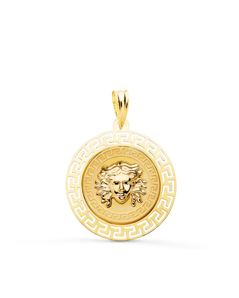 Medalla oro 18k Medusa con greca calada 20 mm