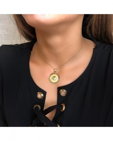 Medalla oro 18k Medusa con greca calada 20 mm