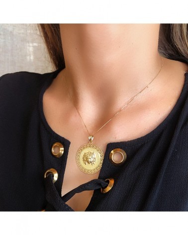 Medalla oro 18k Medusa greca calada 33mm