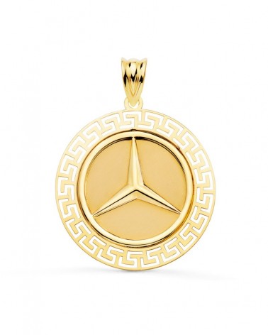 Medalla oro 18k estrella tres puntas greca calada 27mm