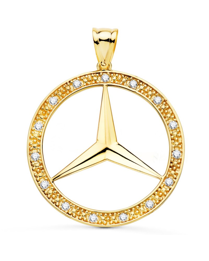 Medalla oro 18k estrella Mercedes circonitas 35mm
