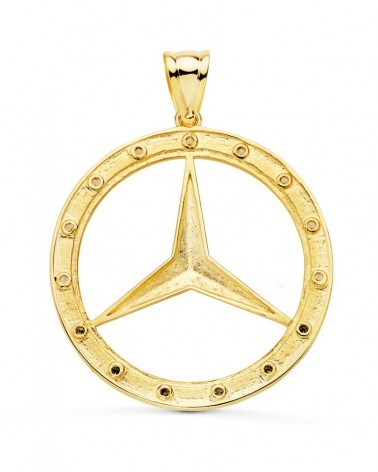 Medalla oro 18k estrella Mercedes circonitas 35mm