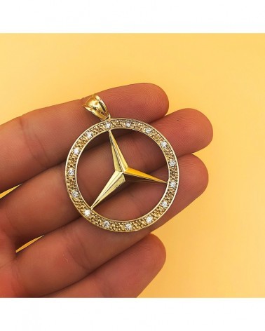 Medalla oro 18k estrella Mercedes circonitas 35mm