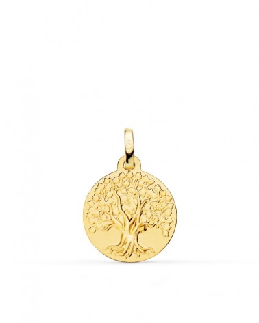 Medalla oro 18k árbol de la vida matizada 16mm