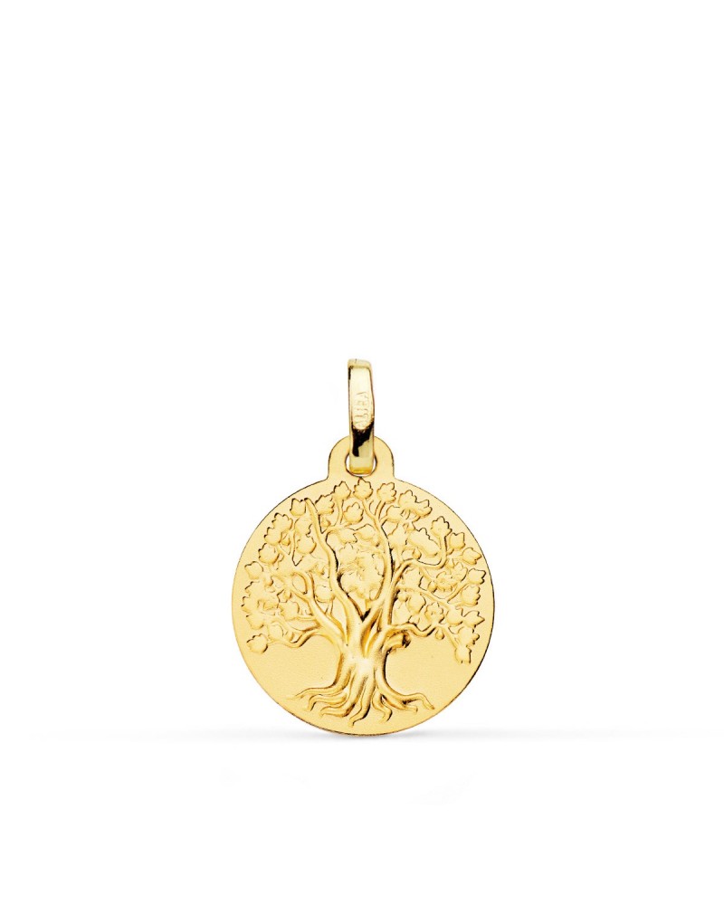 Medalla oro 18k árbol de la vida matizada 16mm