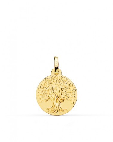 Medalla oro 18k árbol de la vida matizada 16mm