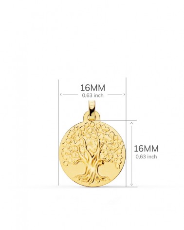 Medalla oro 18k árbol de la vida matizada 16mm