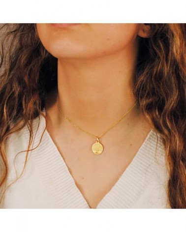 Medalla oro 18k árbol de la vida matizada 16mm