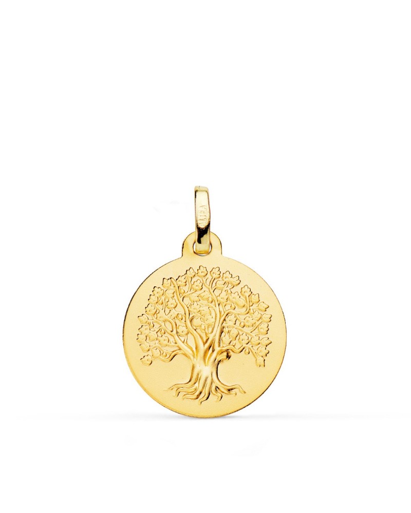 Medalla oro 18k árbol de la vida matizada 18mm