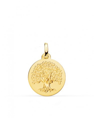 Medalla oro 18k árbol de la vida matizada 18mm