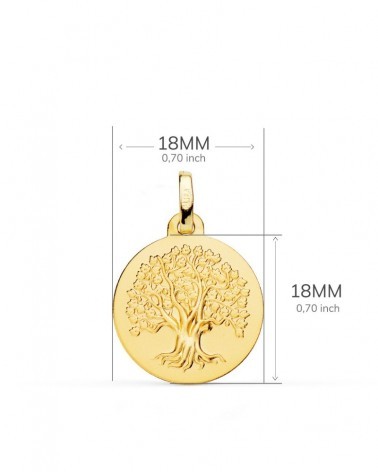 Medalla oro 18k árbol de la vida matizada 18mm