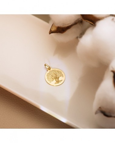 Medalla oro 18k árbol de la vida matizada 18mm
