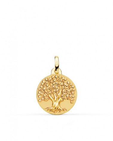 Medalla oro 18k árbol de la vida matizada 16mm