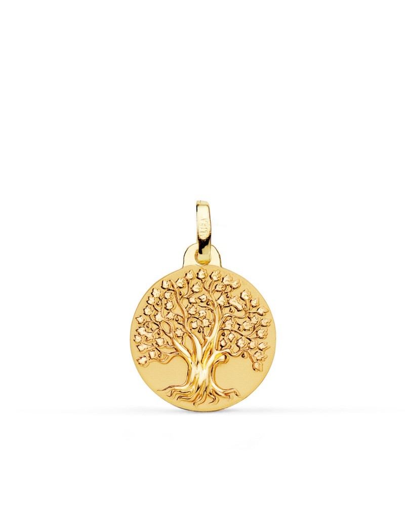 Medalla oro 18k árbol de la vida matizada 16mm