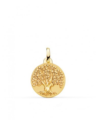 Medalla oro 18k árbol de la vida matizada 16mm