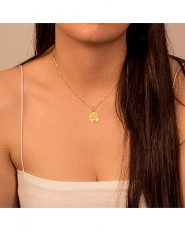Medalla oro 18k árbol de la vida matizada 16mm