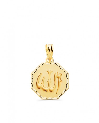 Medalla oro 18k Alá octogonal tallada 15x15 mm
