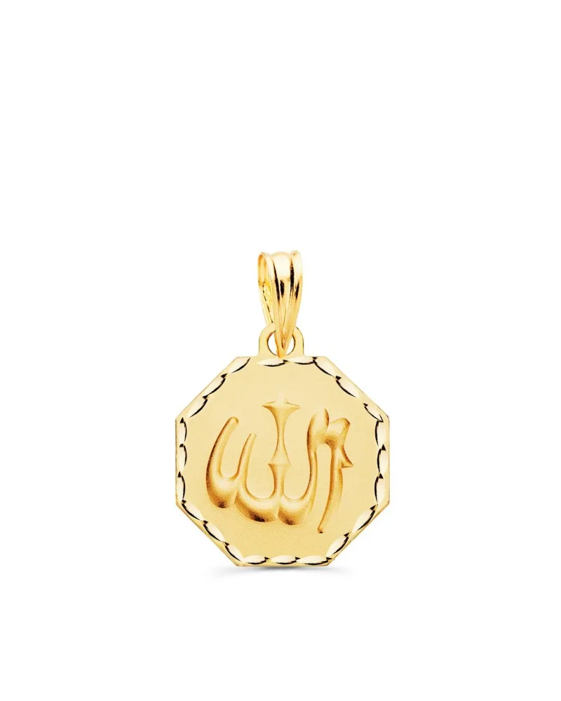Medalla oro 18k Alá octogonal tallada 15x15 mm