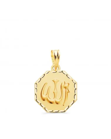 Medalla oro 18k Alá octogonal tallada 15x15 mm