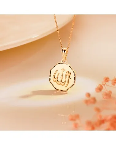 Medalla oro 18k Alá octogonal tallada 15x15 mm
