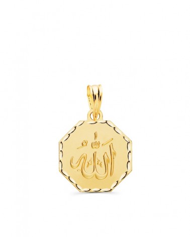Medalla oro 18k Alá octogonal tallada 15mm