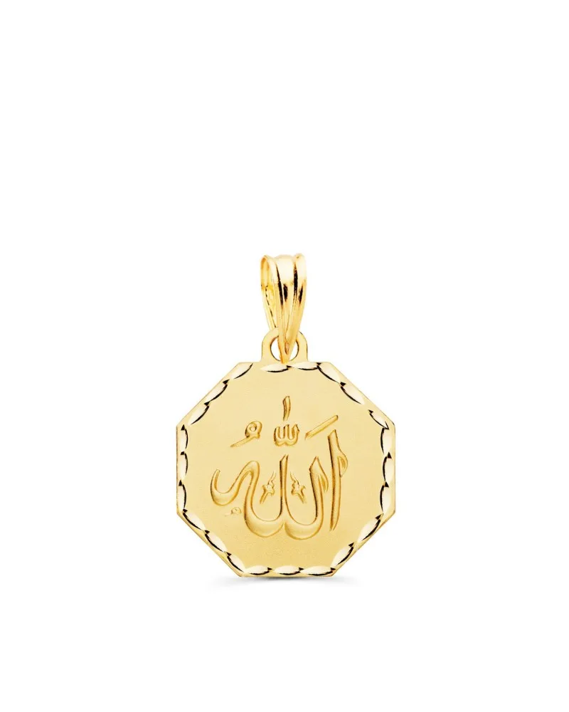 Medalla oro 18k Alá octogonal tallada 15mm