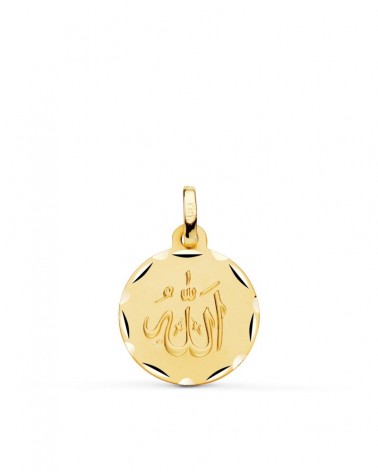 Medalla oro 18k Alá símbolo religioso tallada 16 mm