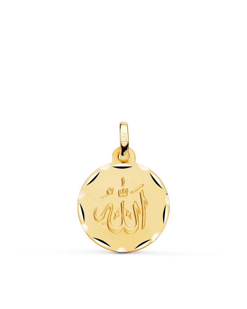 Medalla oro 18k Alá símbolo religioso tallada 16 mm