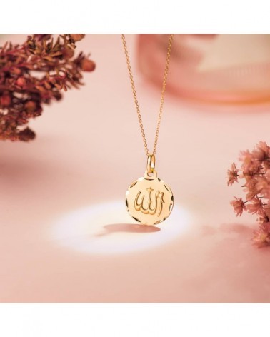 Medalla oro 18k Alá símbolo religioso tallada 16 mm