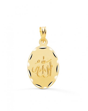 Medalla oro 18k Alá ovalada tallada 22x14 mm