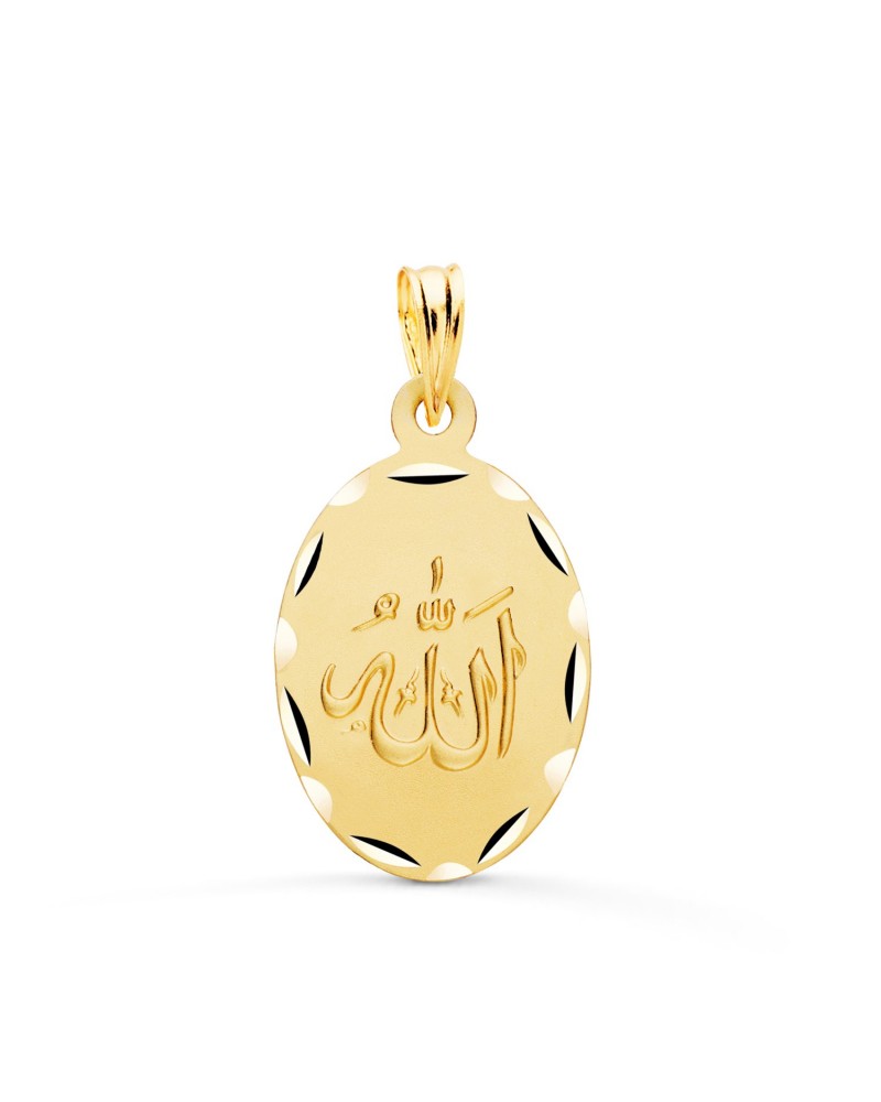Medalla oro 18k Alá ovalada tallada 22x14 mm