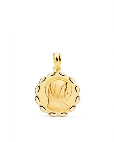 Medalla oro 18k Virgen María matizada tallada 17mm