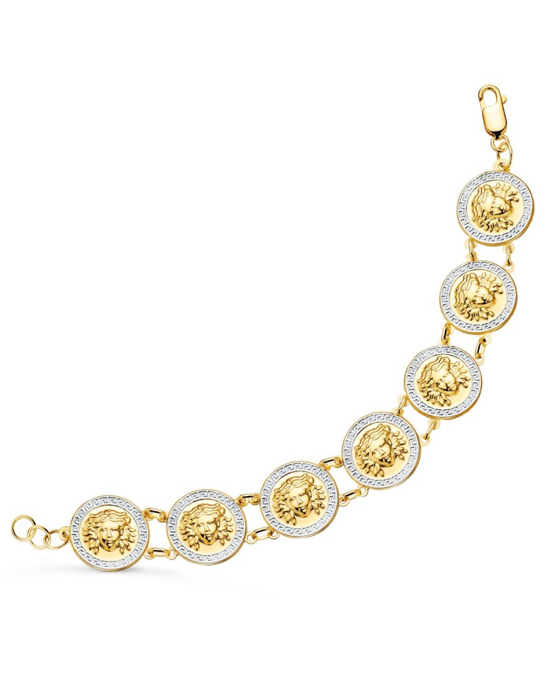 Pulsera oro 18k bicolor medallones medusa 20 mm