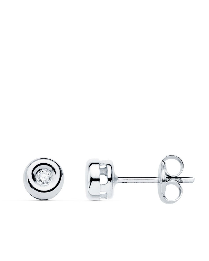 Pendientes oro 18k blanco diamante laboratorio chatón 5,5mm