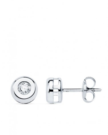 Pendientes oro blanco 18k chatón diamante laboratorio