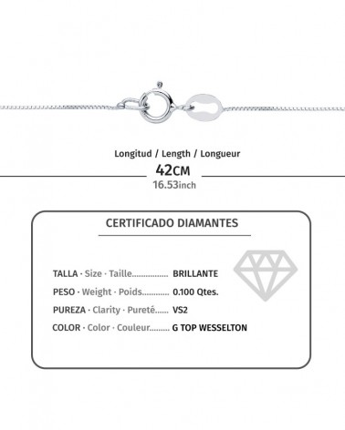 Colgante oro blanco 18k diamante laboratorio 0,100 quilates