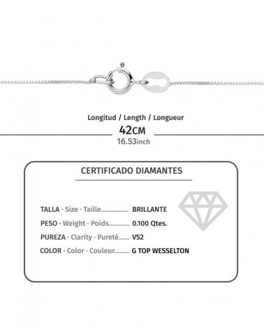 Colgante oro blanco 18k diamante laboratorio 0,100 quilates