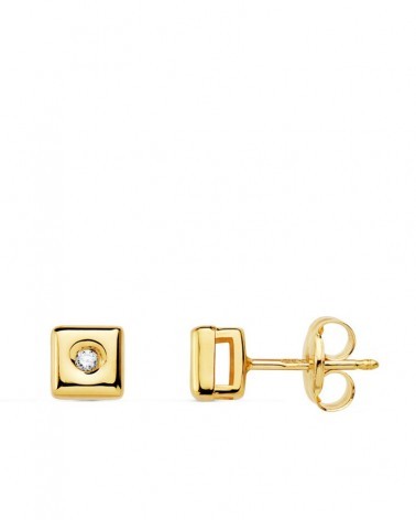 Pendientes oro 18k cuadrados diamante laboratorio 5mm