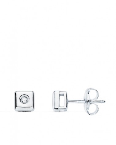 Pendientes oro blanco 18k cuadrados diamante laboratorio