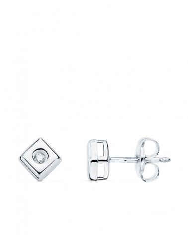 Pendientes oro blanco 18k cuadrados diamante laboratorio