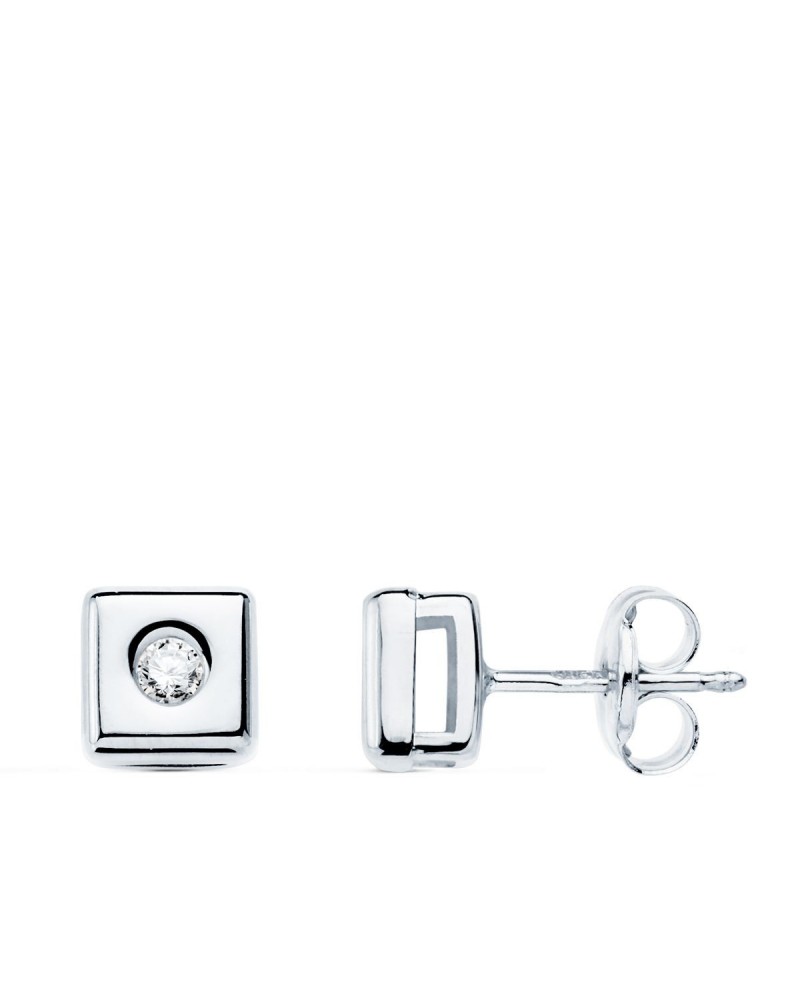 Pendientes oro blanco 18k cuadrados diamante laboratorio