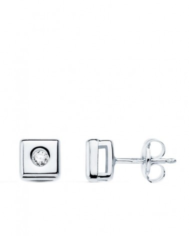 Pendientes oro blanco 18k cuadrados diamante laboratorio